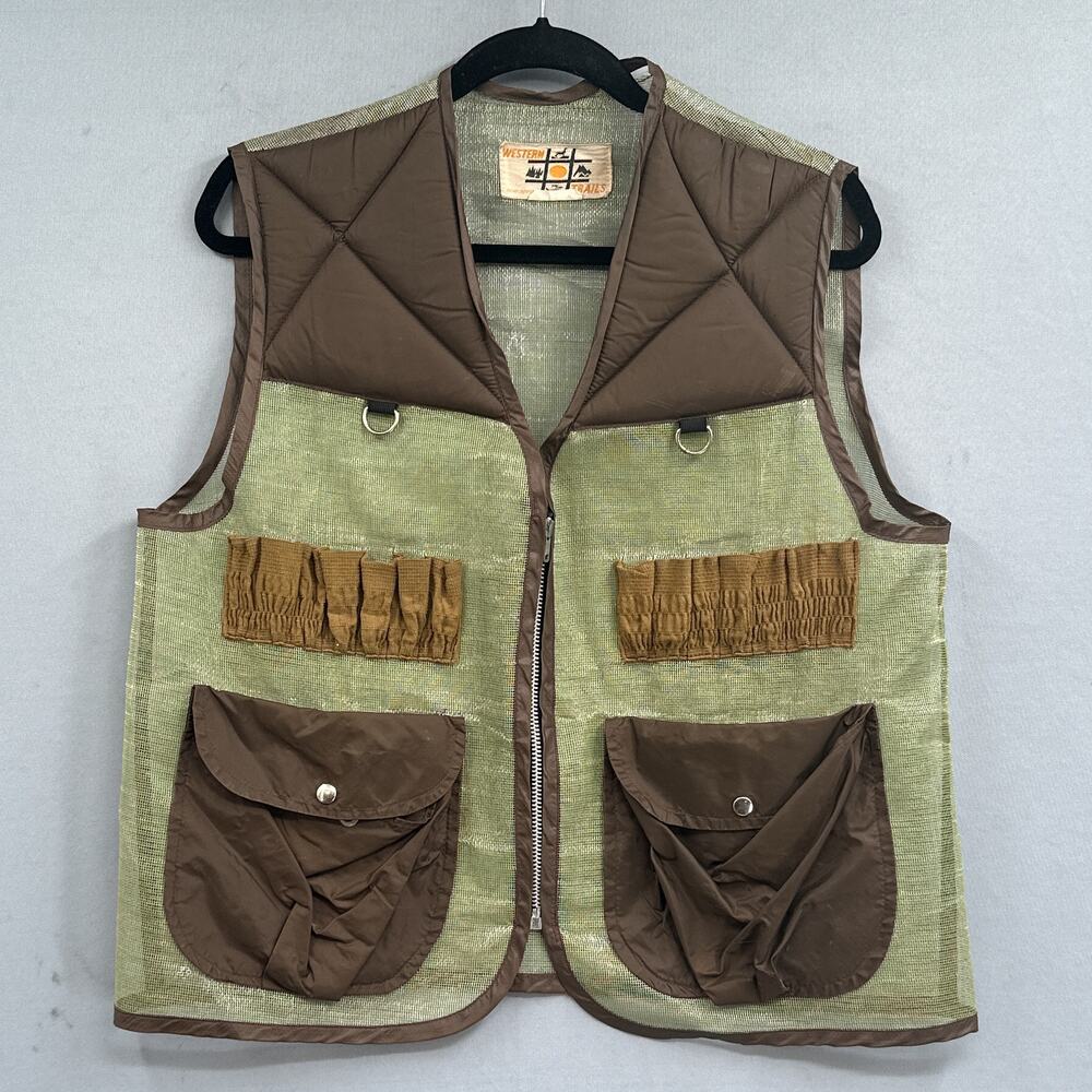VTG Western Trails Mesh Hunting Vest Men M Green Shotgun Shell Storage Retro USA